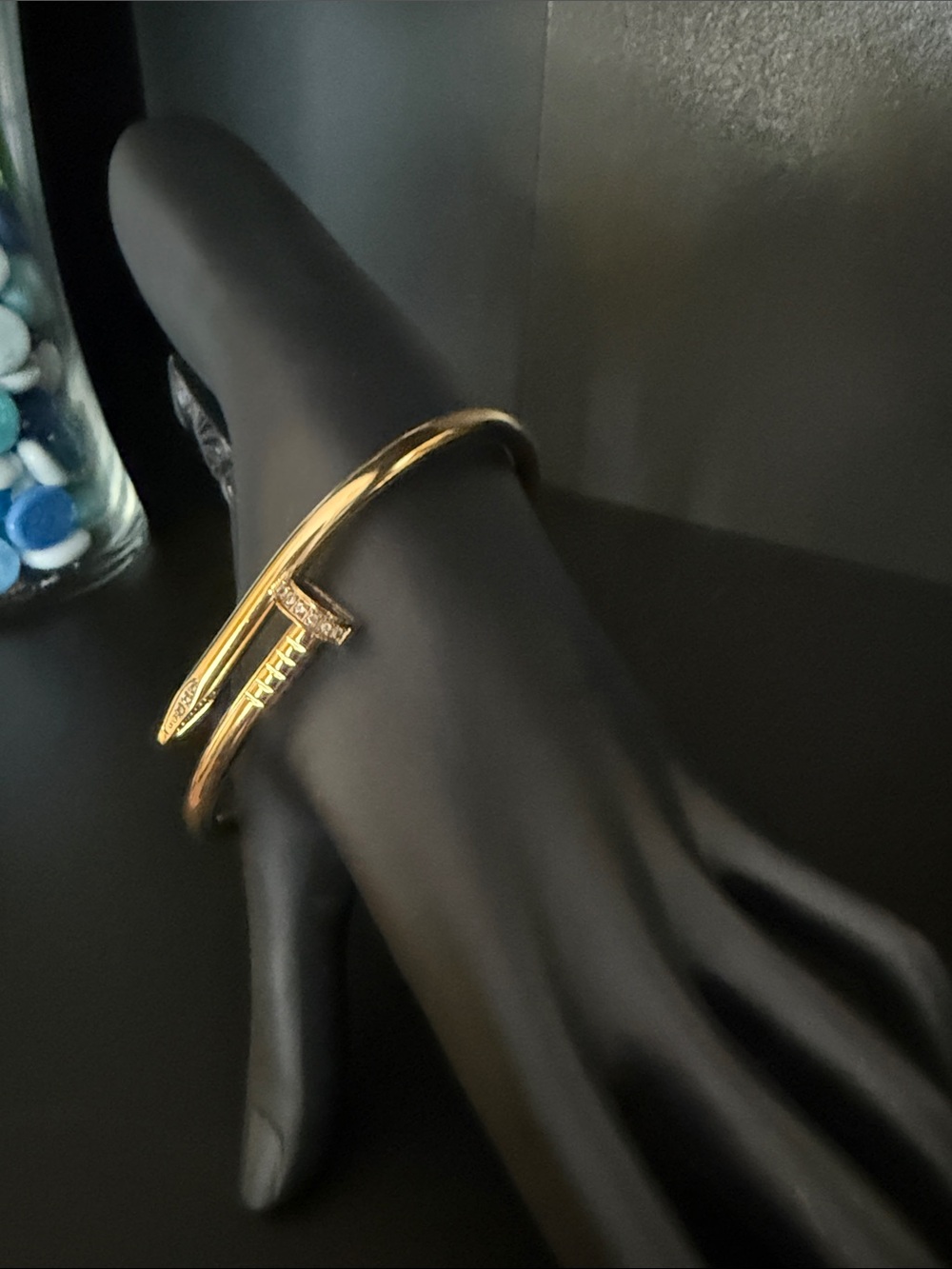 Gold-Tone Nail Bangle Bracelet with Crystal Accents - Picture 2 of 7